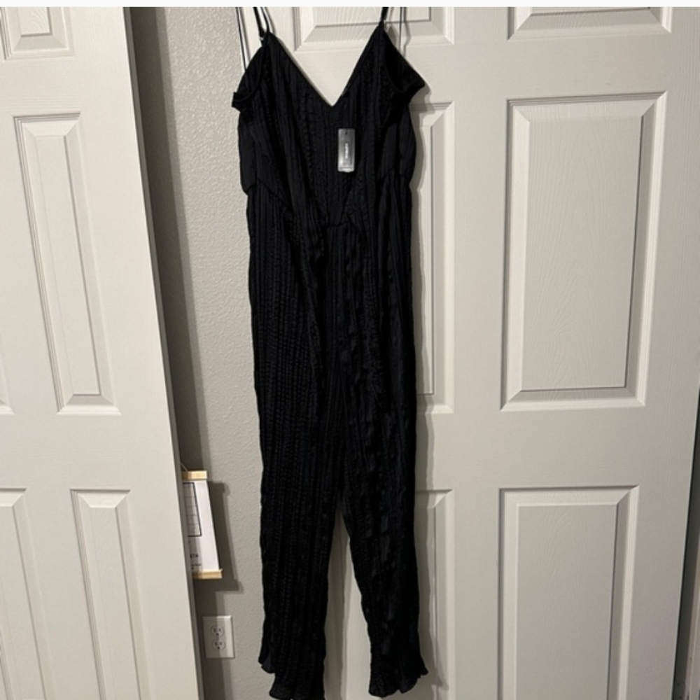 Express Black Textured Spaghetti Strap Jumpsuit